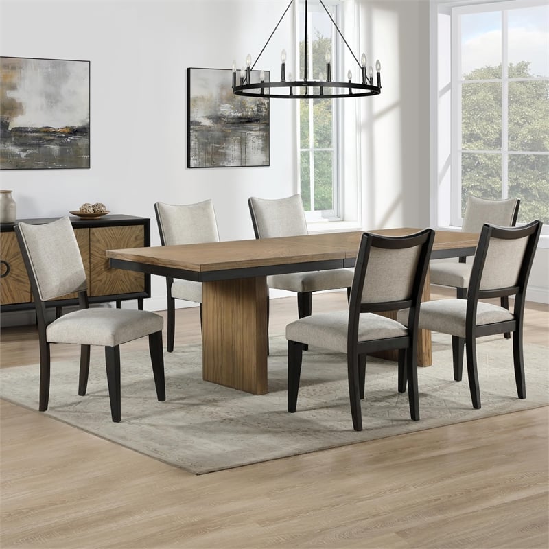 Pemberly Row Contemporary 7-Piece 80-96-inch Dining Table Set in Brown
