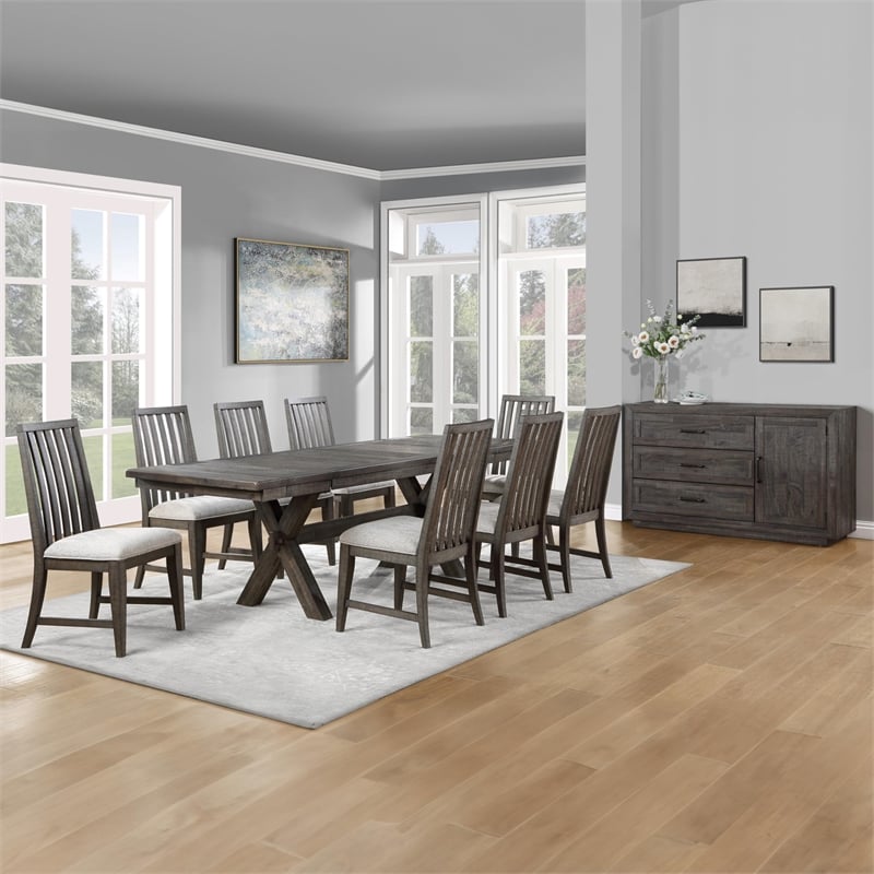 Pemberly Row 9-Piece Dining Set (Dining Table & 8 Side Chairs) in Black