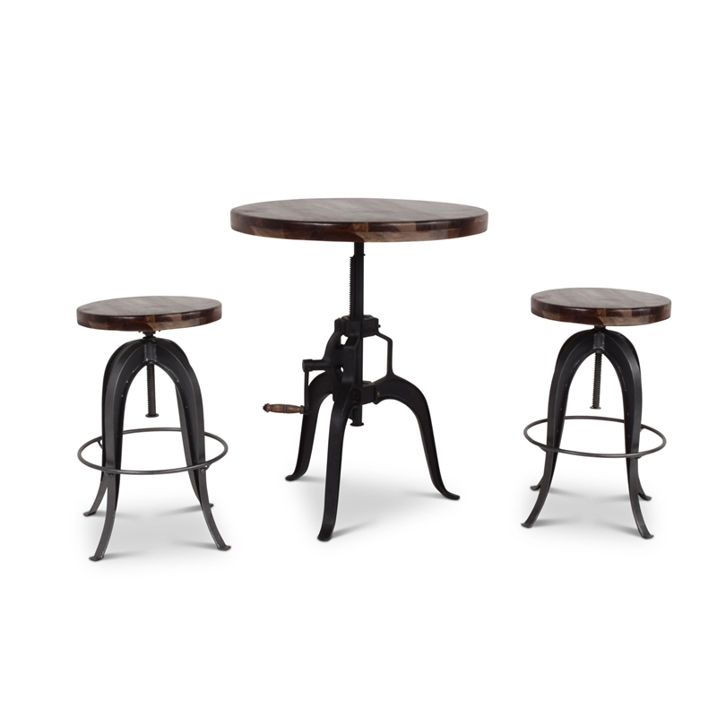 Pemberly Row Contemporary Adjustable 3-piece Pub Table Set in Brown