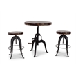 Pemberly Row Contemporary Adjustable 3-piece Pub Table Set in Brown