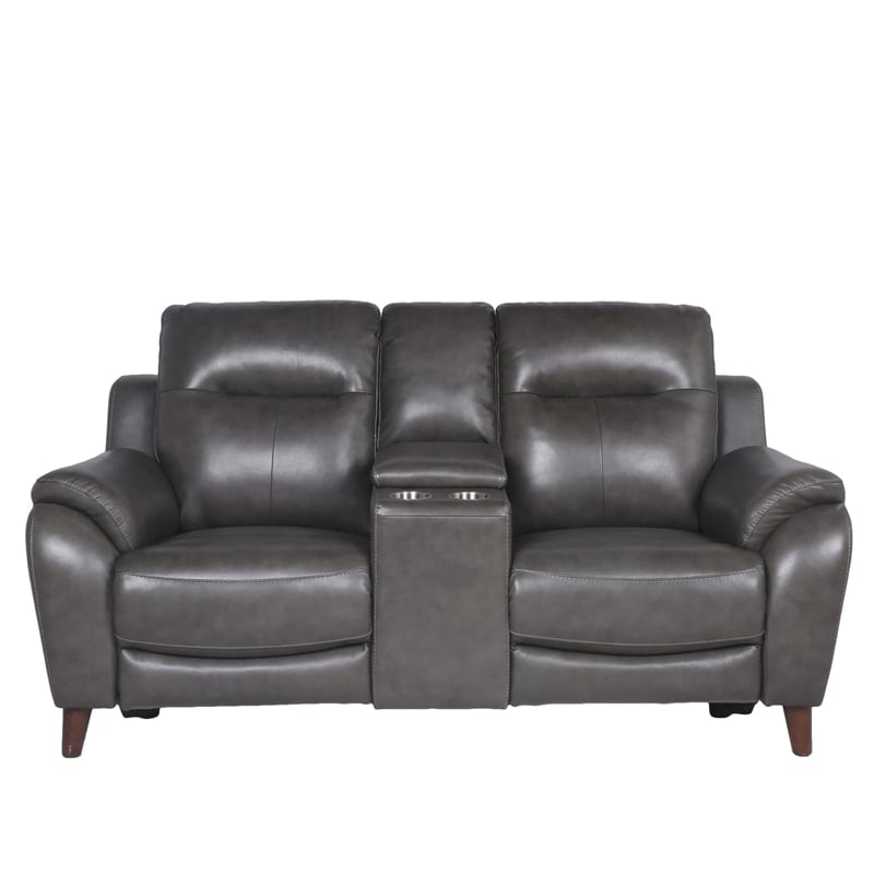 Pemberly Row Engineered Wood Contemporary Power Console Loveseat in Brown