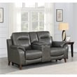 Pemberly Row Engineered Wood Contemporary Power Console Loveseat in Brown