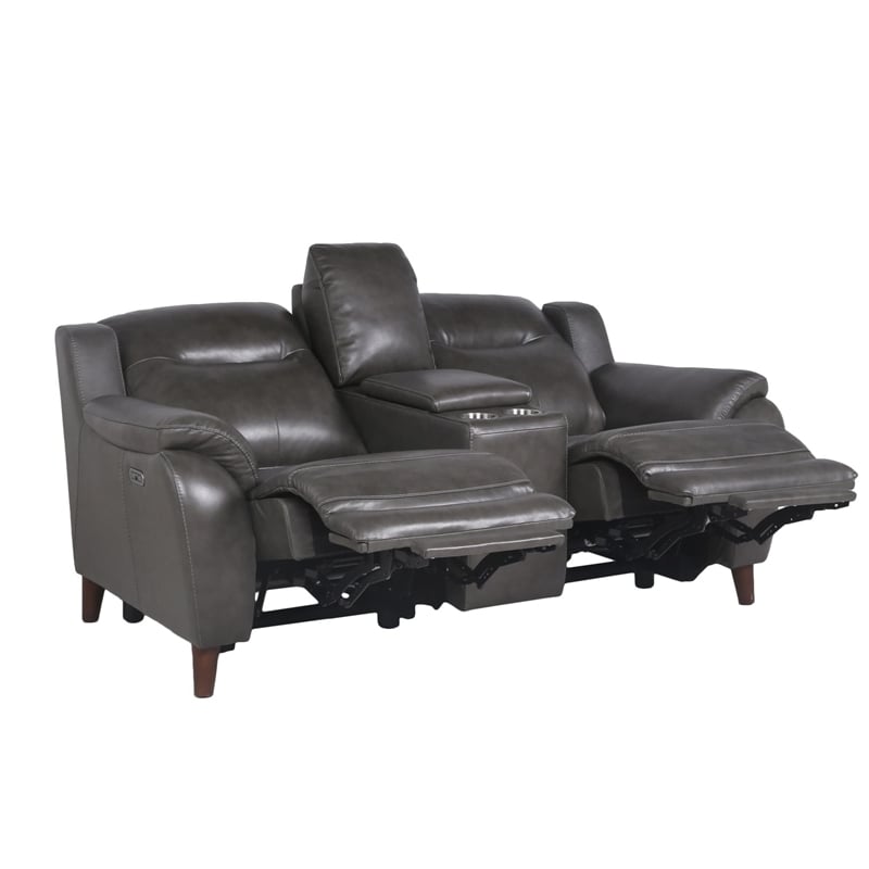 Pemberly Row Engineered Wood Contemporary Power Console Loveseat in Brown