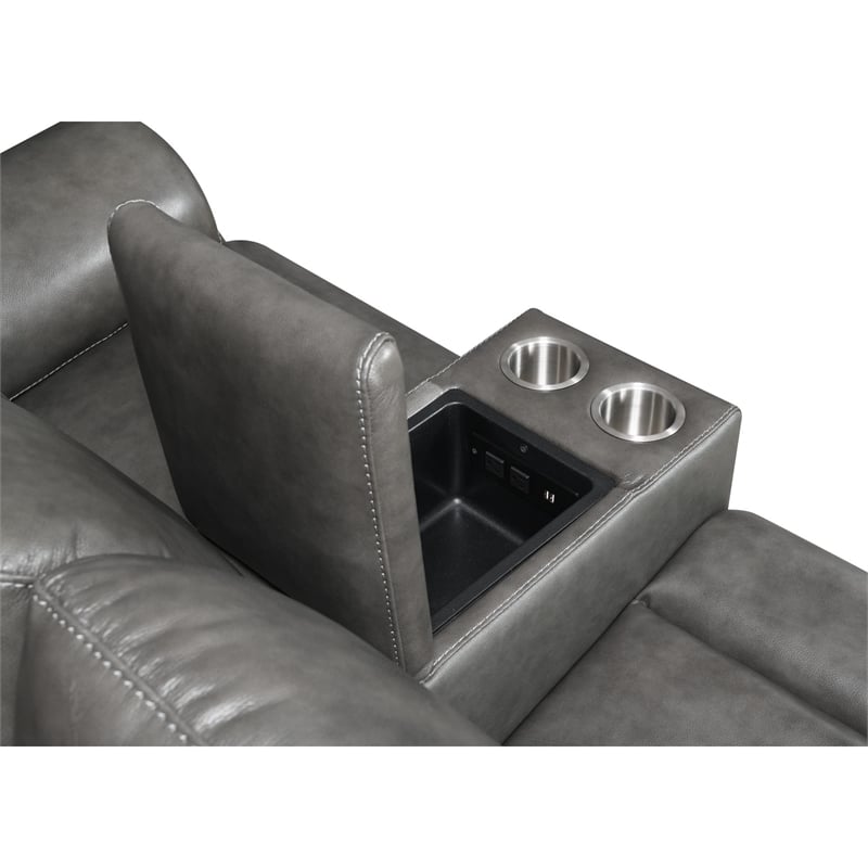 Pemberly Row Engineered Wood Contemporary Power Console Loveseat in Brown