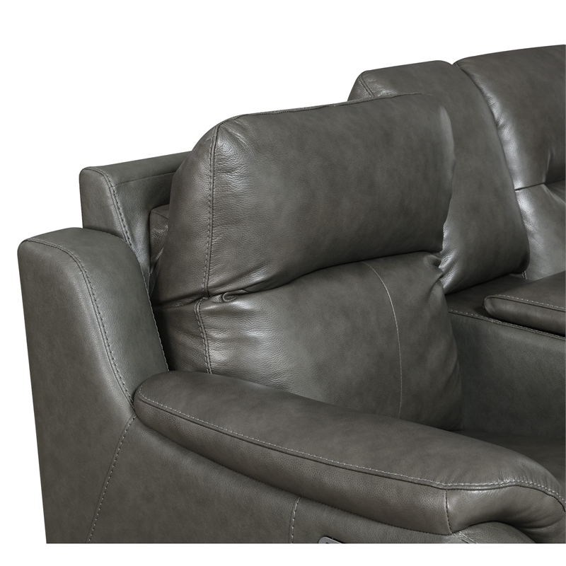 Pemberly Row Engineered Wood Contemporary Power Console Loveseat in Brown