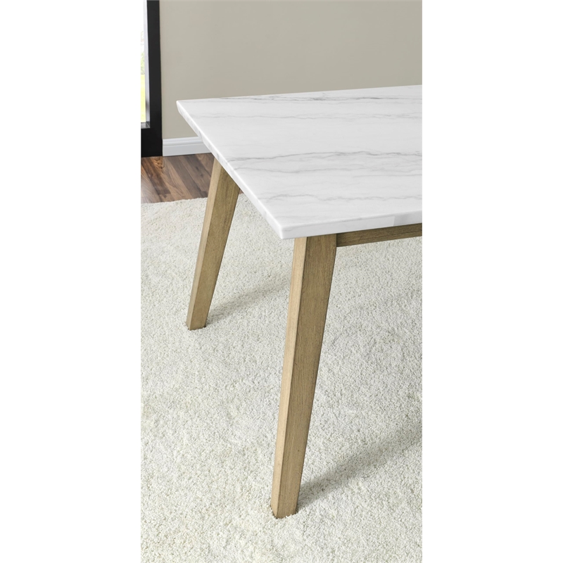 Pemberly Row 5-piece Set of White Marble Table with 4 Upholstered Side Chairs