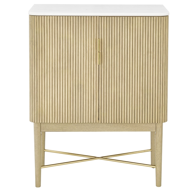 Pemberly Row Contemporary Marble Top Wine Cabinet Finish in Brown