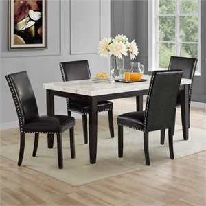 Pemberly Row Faux Leather Seating Contemporary 5-piece Dining Set in White
