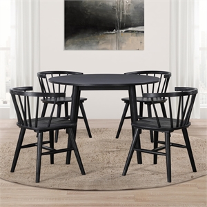 Pemberly Row Contemporary 5-piece 42in Round Dining Set in Black