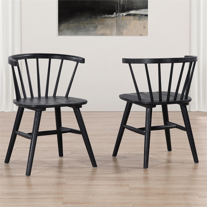 Pemberly Row Modern / Contemporary Solid Wood Dining Chair in Black