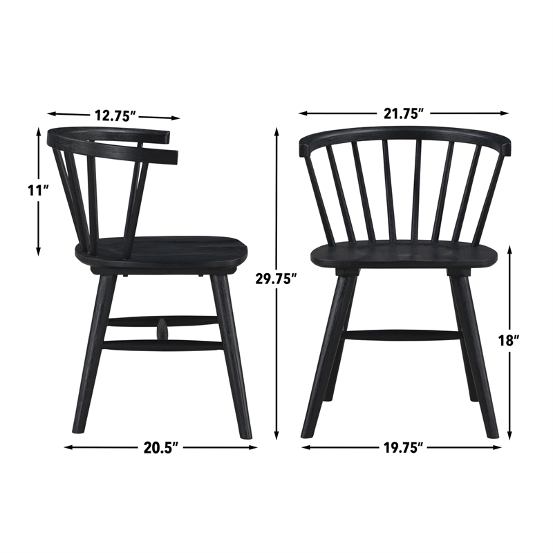 Pemberly Row Modern / Contemporary Solid Wood Dining Chair in Black