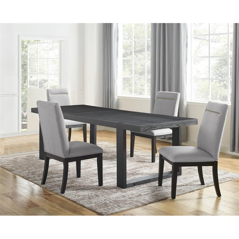 Pemberly Row Contemporary Black Dining Table With 4 Gray Chairs