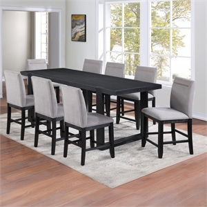 Pemberly Row Contemporary Black Counter Table With 8 Gray Counter Chairs