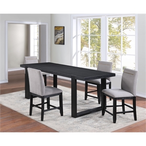 Pemberly Row Contemporary Black Counter Table With 4 Gray Counter Chairs