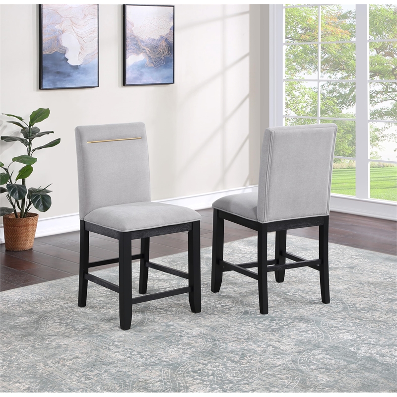 Pemberly Row Contemporary Black Counter Table With 4 Gray Counter Chairs