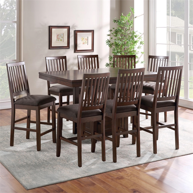 Pemberly Row Contemporary 9-Piece Counter Dining Set in Brown