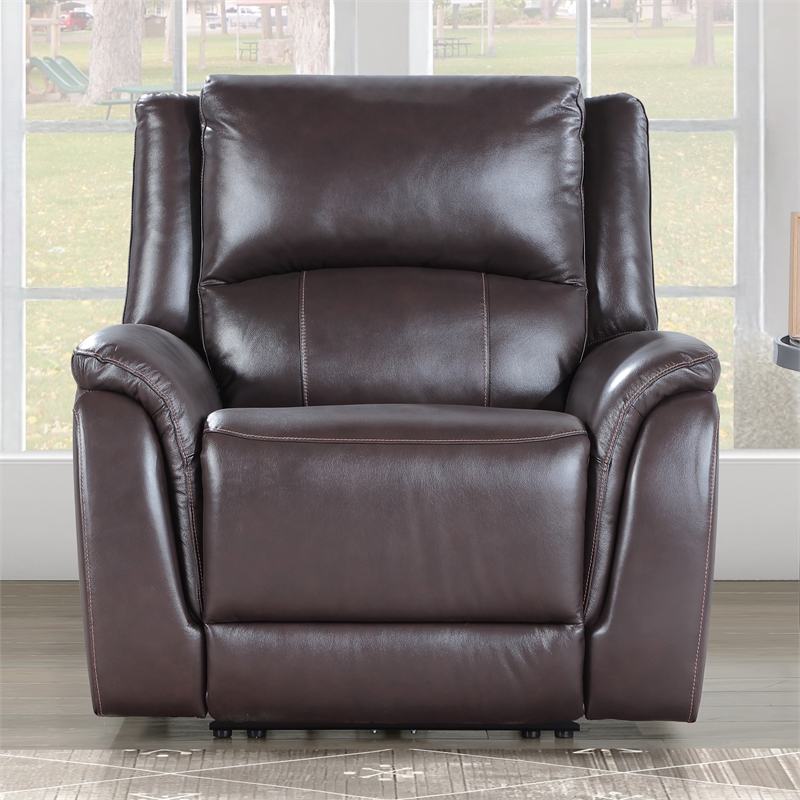 Pemberly Row Faux Leather Contemporary Power Recliner in Chocolate
