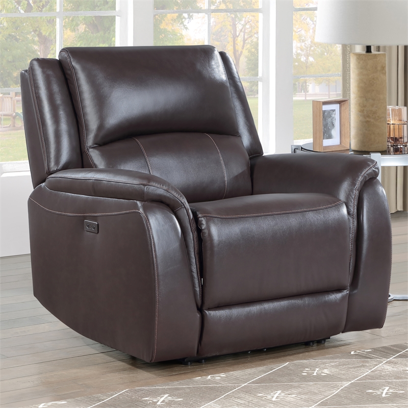 Pemberly Row Faux Leather Contemporary Power Recliner in Chocolate