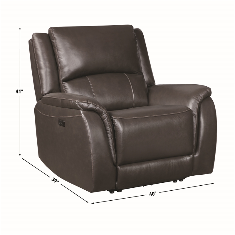 Pemberly Row Faux Leather Contemporary Power Recliner in Chocolate