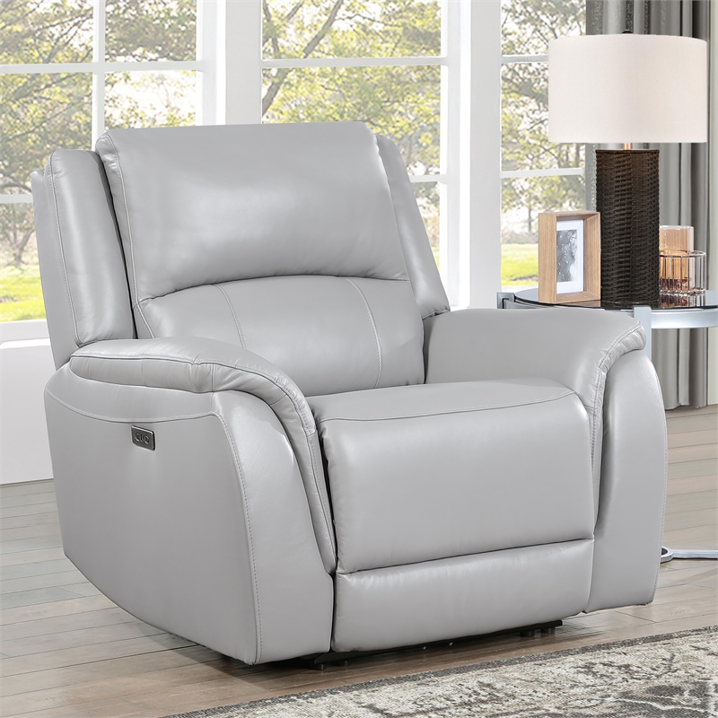 Pemberly Row Faux Leather Contemporary Power Recliner in Gray