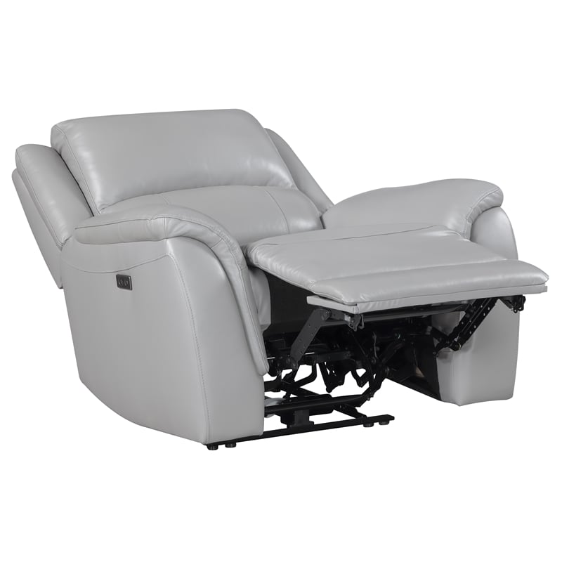 Pemberly Row Faux Leather Contemporary Power Recliner in Gray