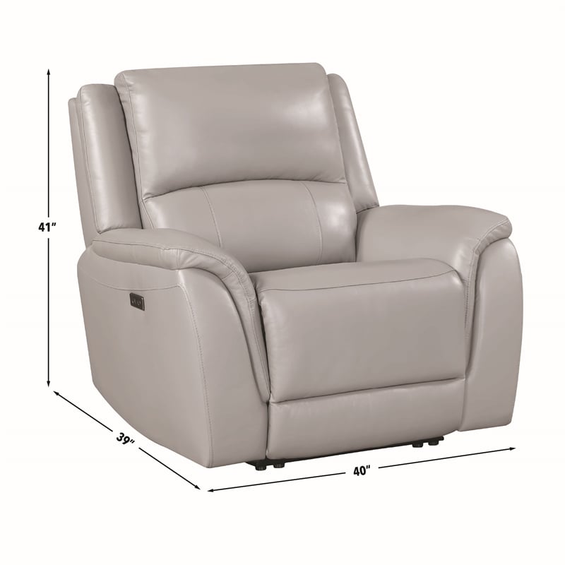 Pemberly Row Faux Leather Contemporary Power Recliner in Gray