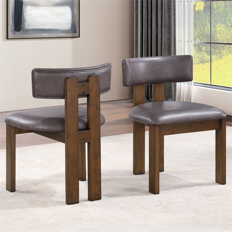 Pemberly Row Faux Leather Seating Contemporary Dining Chair in Brown