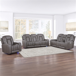 Pemberly Row 3-Piece Triple-Power Leather Recling Sofa in White