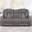 Pemberly Row Contemporary Triple Power Leather Theater Love Seat in Gray