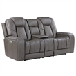 Pemberly Row Contemporary Triple Power Leather Theater Love Seat in Gray
