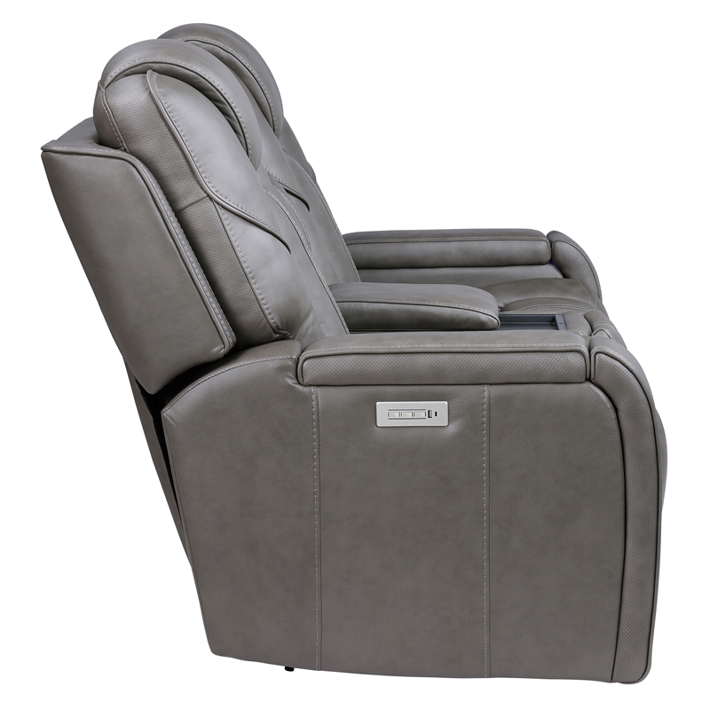 Pemberly Row Contemporary Triple Power Leather Theater Love Seat in Gray