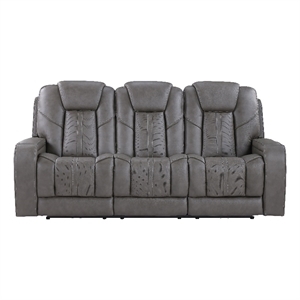 Pemberly Row Contemporary Triple Power Leather Theater Sofa in Gray