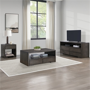 Pemberly Row Contemporary 3-Piece Table Set with TV Stand in Brown