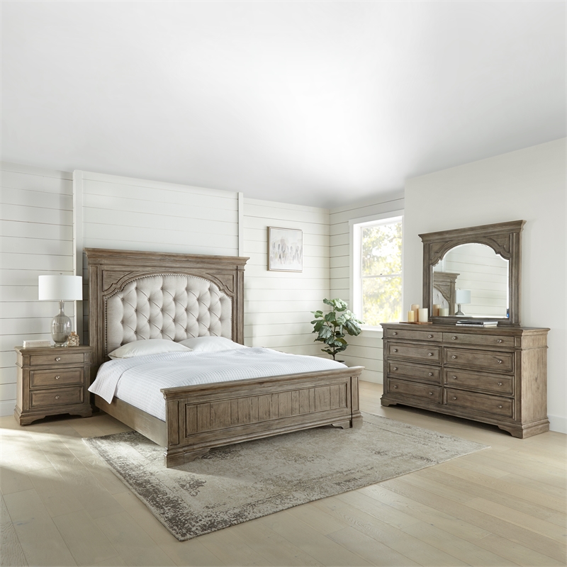 Pemberly Row Engineered Wood Contemporary King 4-piece Bedroom Set in Brown