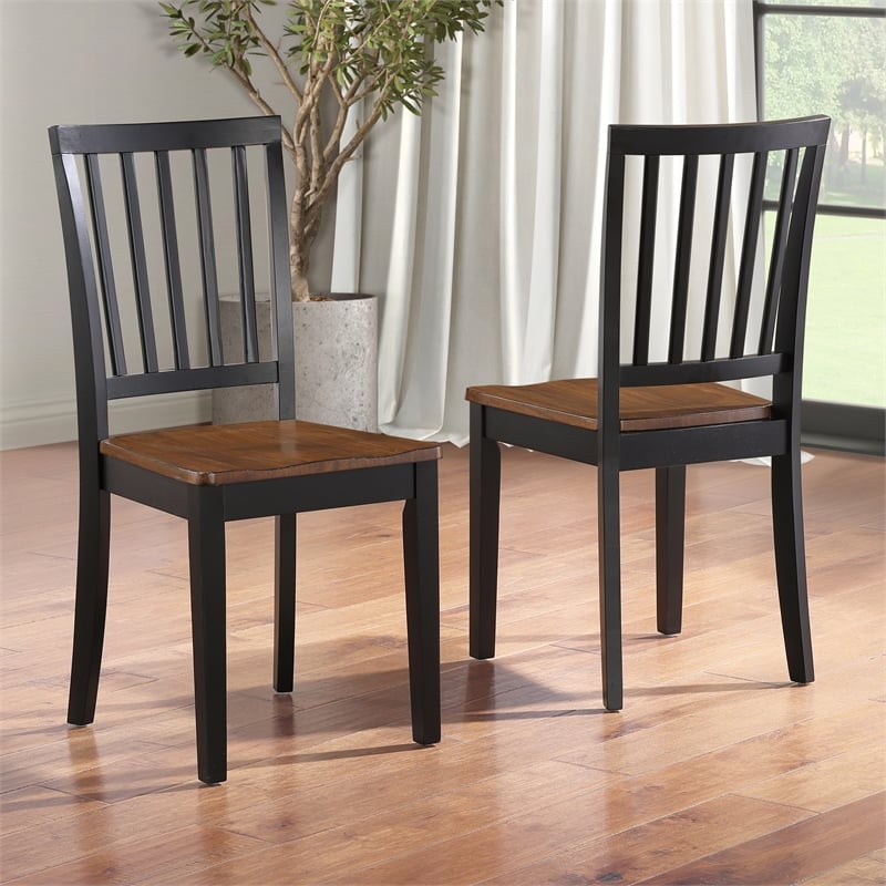 Pemberly Row Solid Wood Two-Tone Farmhouse Chair in Walnut and Ebony