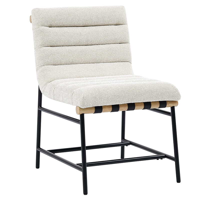 Pemberly Row Eggshell Polyester Side Chair with Black Iron Base