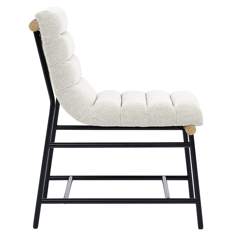 Pemberly Row Eggshell Polyester Side Chair with Black Iron Base