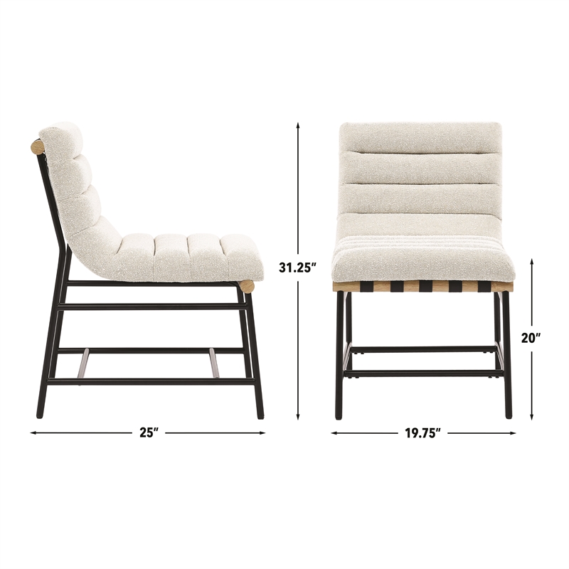 Pemberly Row Eggshell Polyester Side Chair with Black Iron Base