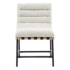 Pemberly Row Eggshell Polyester Side Chair with Black Iron Base