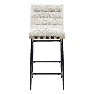 Pemberly Row Eggshell Polyester 30&quot Bar Stool with Black Iron Base