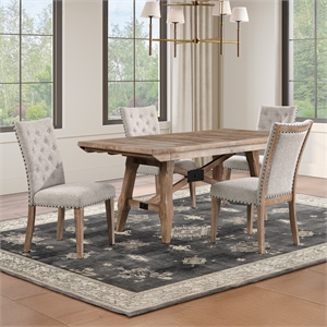 Pemberly Row Contemporary Trestle Dining Table with 4 Chairs in Brown