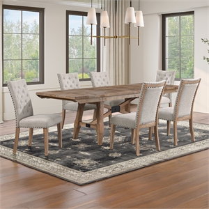 Pemberly Row Trestle Dining Table with 6 Uph Chairs in Brown