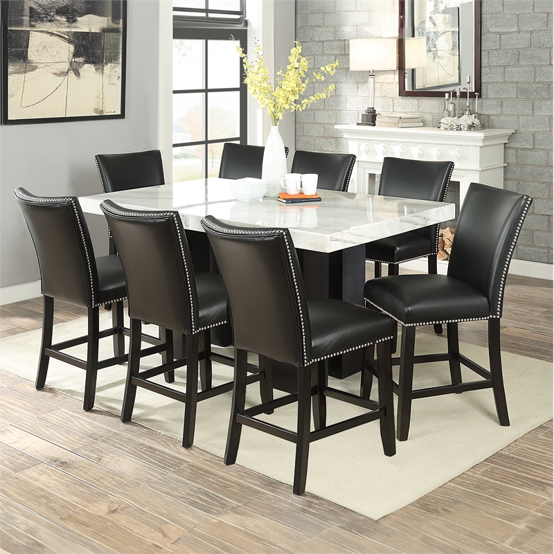 Pemberly Row 9-piece Rectangle Counter Dining Set with Black Chairs