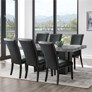 Pemberly Row Contemporary 7-piece Rectangle Dining Set with Black Chairs