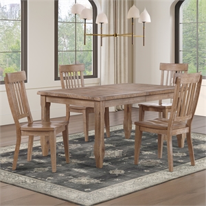 Pemberly Row Leg Dining Table with 4 Wooden Side Chairs in Brown