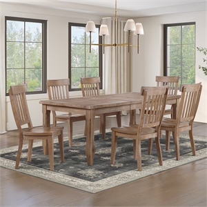 Pemberly Row Leg Dining Table with 6 Wooden Side Chairs in Brown