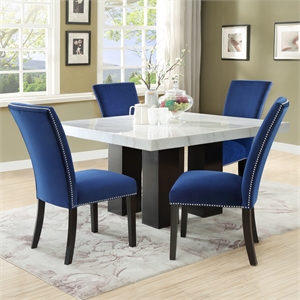 Pemberly Row Contemporary Square 5-piece Dining Set with Blue Chairs