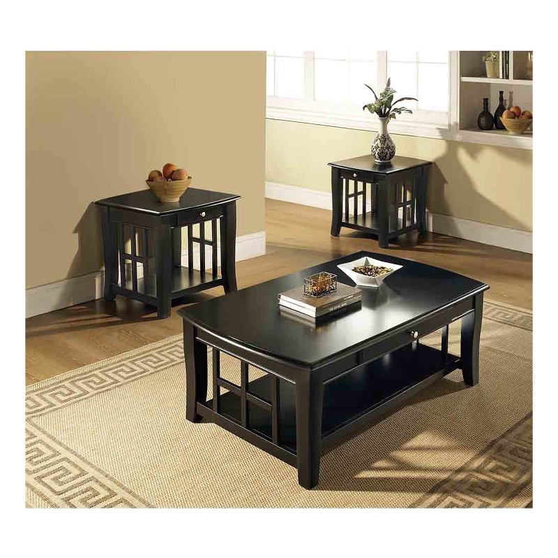 Pemberly Row Contemporary 3-piece Coffee & End Table Set in Black