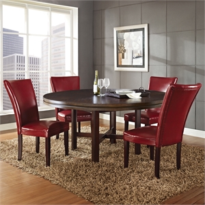 Pemberly Row Contemporary 72&quot Dining Set 5 piece with Red Chairs