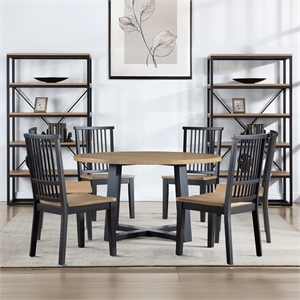 Pemberly Row Contemporary 54&quot Round 7-Piece Dining Set in Black